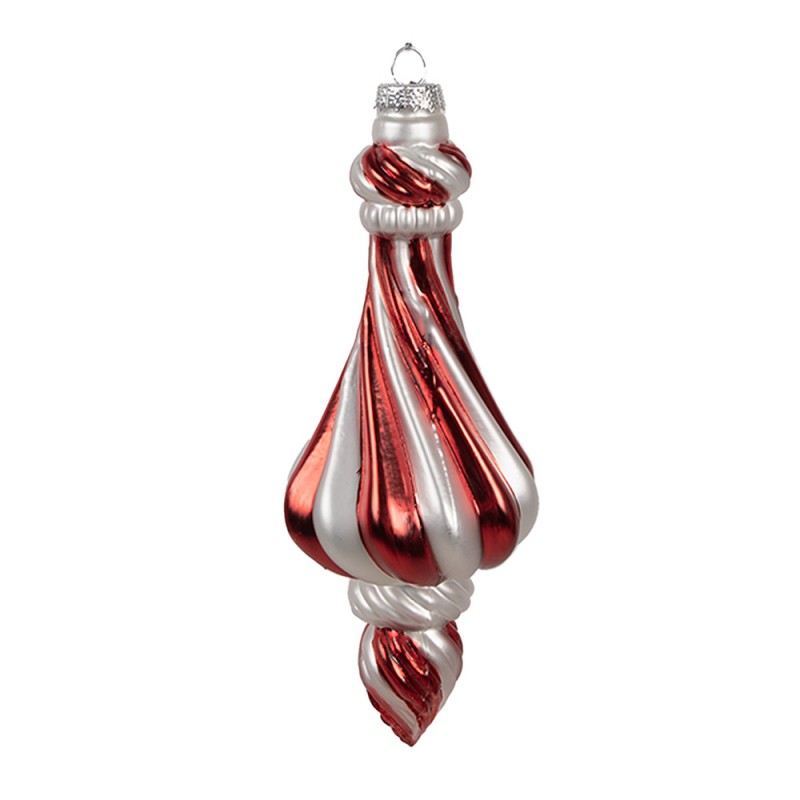 6GL4634 Christmas Bauble Ø 7x18 cm Red White Glass Christmas Tree Decorations