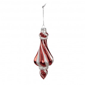 26GL4634 Weihnachtskugel Ø 7x18 cm Rot Weiß Glas Weihnachtsbaumschmuck