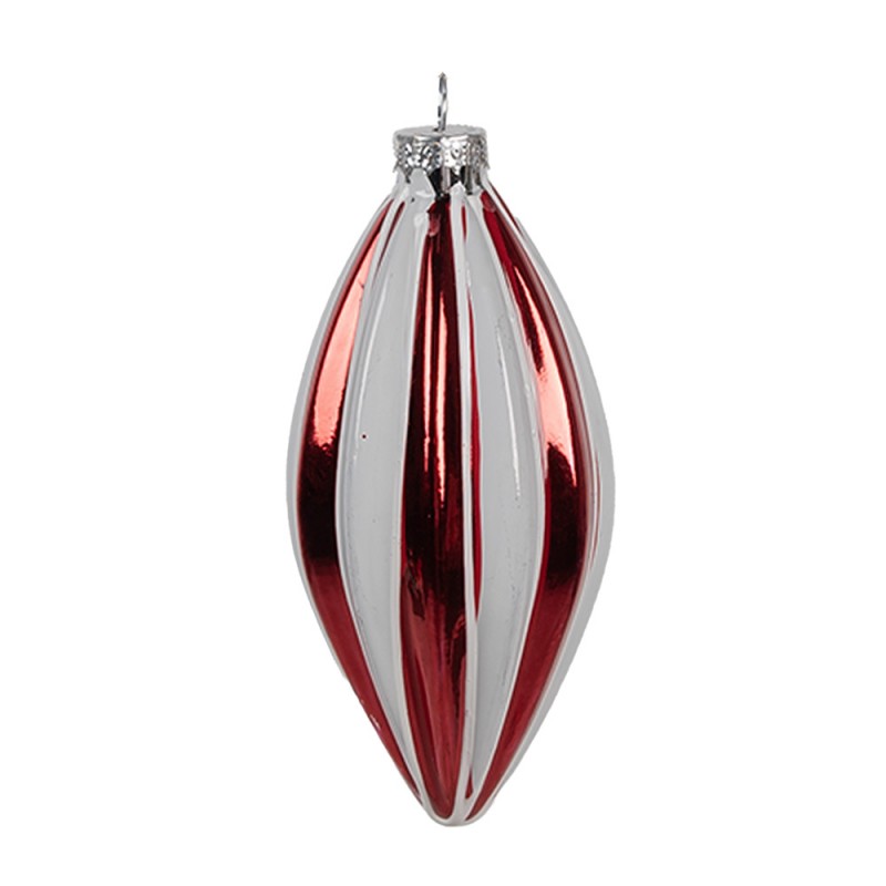 6GL4638 Boule de Noël Ø 6x13 cm Rouge Blanc Verre Décorations d'arbre de Noël