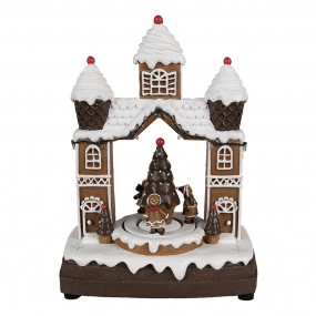 26PR4312 Décoration de Noël avec éclairage LED et musique 20x11x27 cm Marron Plastique Maison en pain d'épices Maison en pain d'é