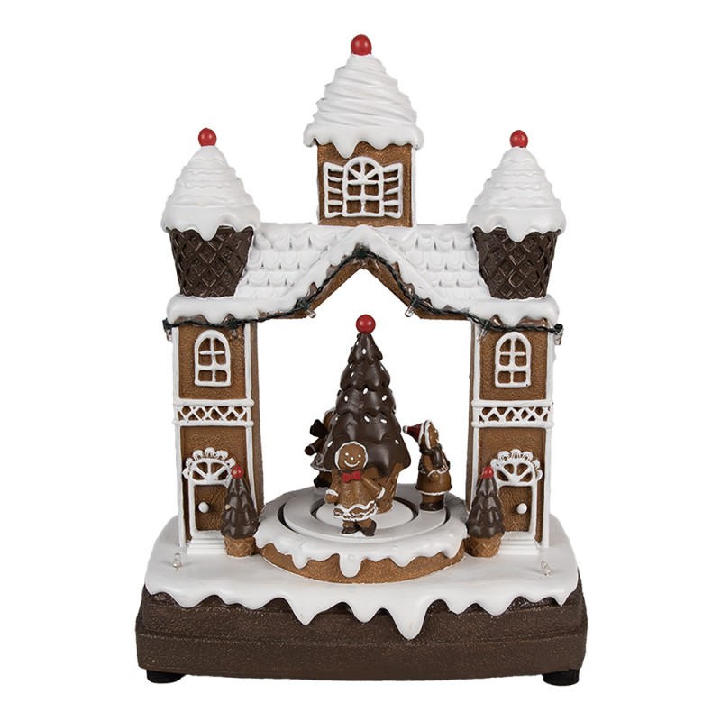 6PR4312 Décoration de Noël avec éclairage LED et musique 20x11x27 cm Marron Plastique Maison en pain d'épices Maison en pain d'é