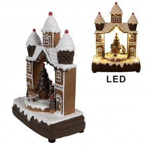 26PR4312 Décoration de Noël avec éclairage LED et musique 20x11x27 cm Marron Plastique Maison en pain d'épices Maison en pain d'é