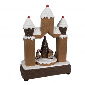 26PR4312 Décoration de Noël avec éclairage LED et musique 20x11x27 cm Marron Plastique Maison en pain d'épices Maison en pain d'é