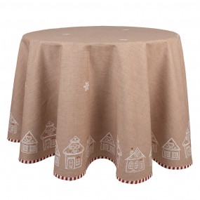 2GBB07 Nappe Ø 170 cm Marron Coton Maison en pain d'épices Rond Nappes de table