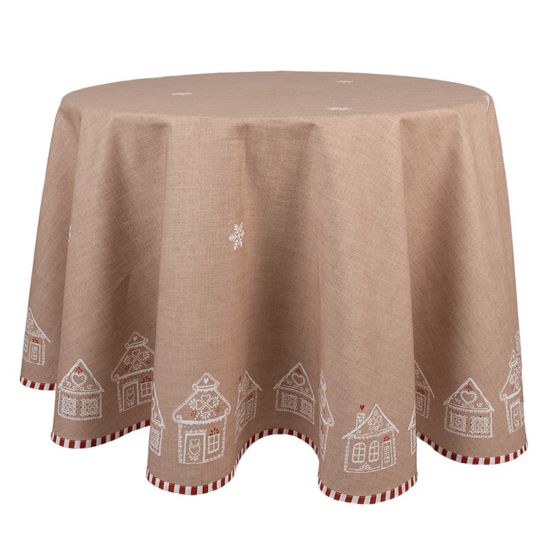 GBB07 Tablecloth Ø 170 cm Brown Cotton Gingerbread house Round Table cloth