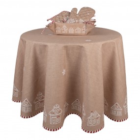 2GBB07 Tablecloth Ø 170 cm Brown Cotton Gingerbread house Round Table cloth