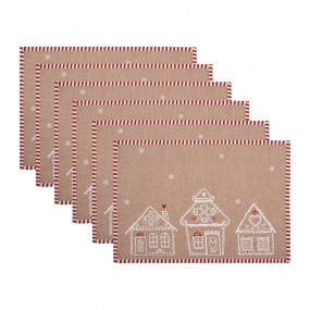 2GBB40 Placemats Set of 6 48x33 cm Brown Cotton Gingerbread house