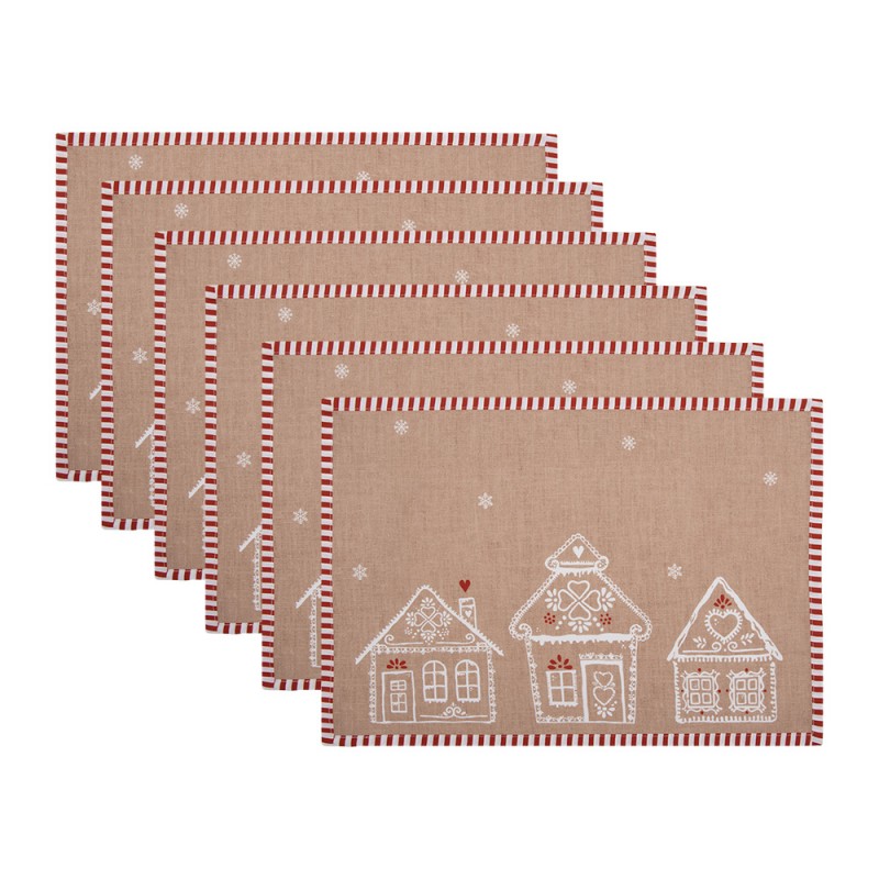 GBB40 Placemats Set of 6 48x33 cm Brown Cotton Gingerbread house