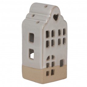 26CE1789 Theelichthouder Huis 7x6x14 cm Beige Keramiek Waxinelichthouder