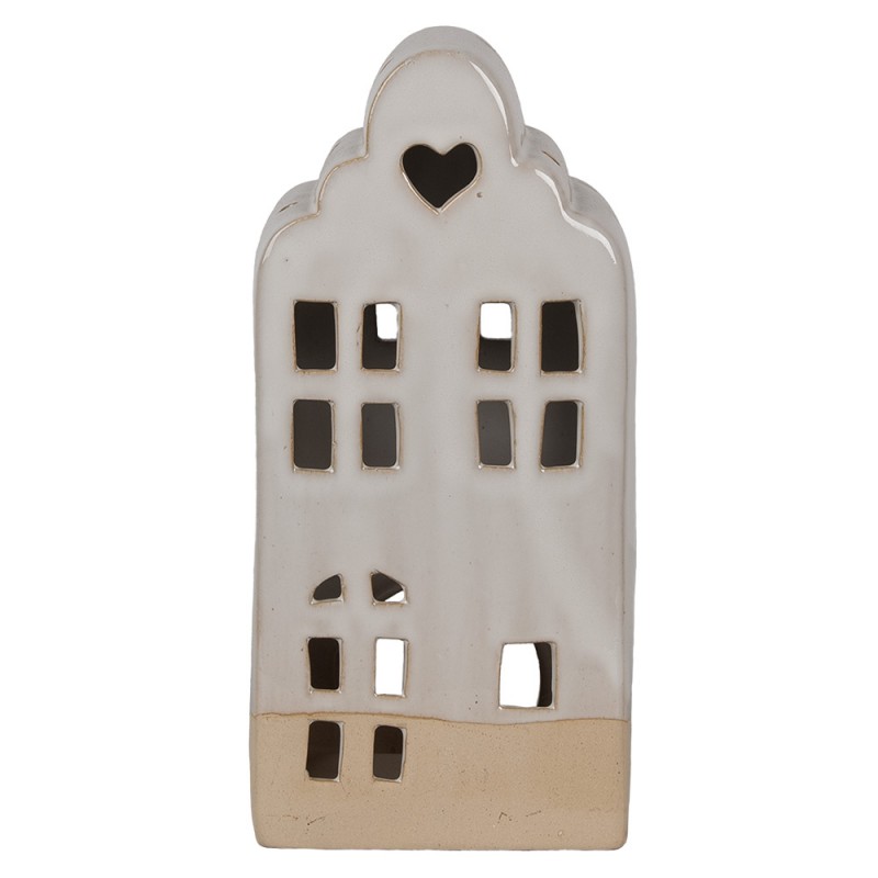 6CE1791 Porte-bougie Maison 11x10x23 cm Beige Céramique Porte-bougies