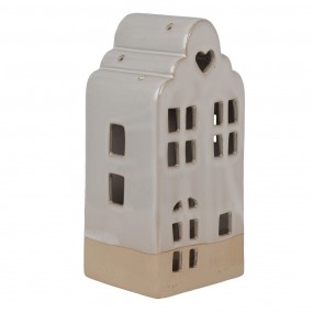 26CE1791 Tealight Holder House 11x10x23 cm Beige Ceramic Tea-light Holder