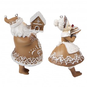 26PR3902GG Kersthanger Set van 2 13 cm Bruin Kunststof Gingerbread man Kerstboomversiering