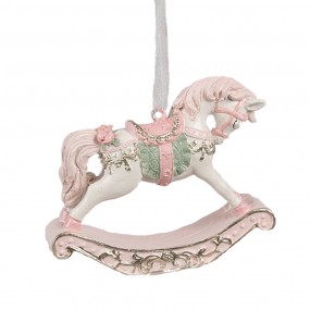 26PR4224 Ornamento Natalizio Cavallo a dondolo  8x2x7 cm Rosa Plastica Decorazioni Albero Natale