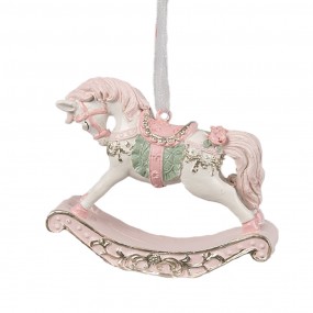 26PR4224 Ornamento Natalizio Cavallo a dondolo  8x2x7 cm Rosa Plastica Decorazioni Albero Natale