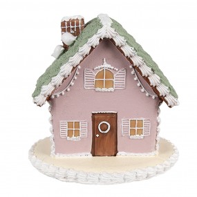 26PR4355 Gingerbread house 12 cm Roze Kunststof Peperkoekhuisje