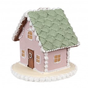 26PR4355 Gingerbread house 12 cm Roze Kunststof Peperkoekhuisje