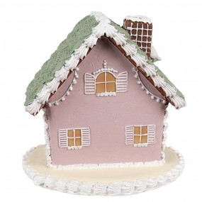 26PR4355 Gingerbread house 12 cm Roze Kunststof Peperkoekhuisje