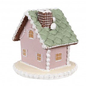 26PR4355 Gingerbread house 12 cm Roze Kunststof Peperkoekhuisje