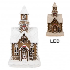 26PR4974GG Gingerbread house met LED 13x11x25 cm Bruin Kunststof Peperkoekhuisje