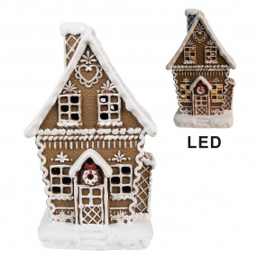 26PR4975GG Gingerbread house met LED 13x10x21 cm Bruin Kunststof Peperkoekhuisje