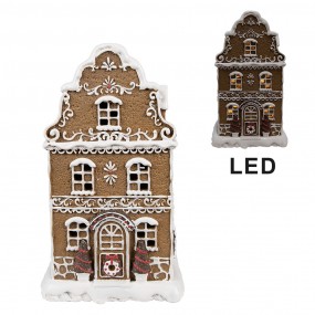 26PR4976GG Gingerbread house met LED 12x10x21 cm Bruin Kunststof Peperkoekhuisje