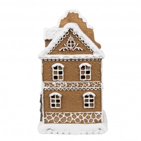 26PR4976GG Gingerbread house met LED 12x10x21 cm Bruin Kunststof Peperkoekhuisje