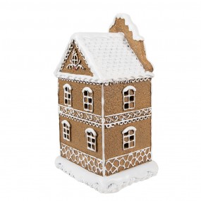 26PR4976GG Gingerbread house met LED 12x10x21 cm Bruin Kunststof Peperkoekhuisje