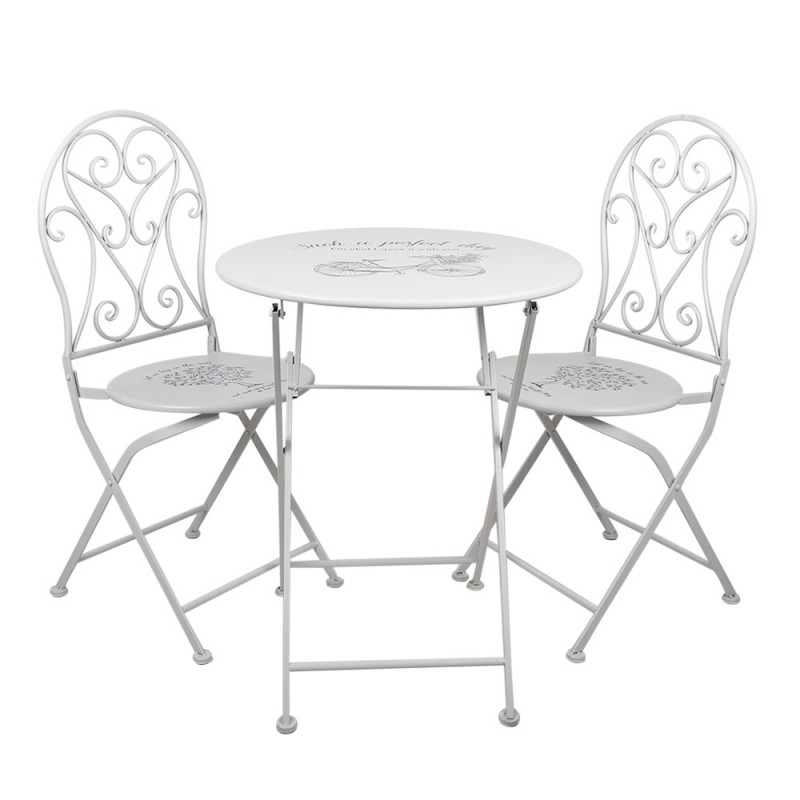 5Y0192 Bistro-Set Bistrotisch Bistrostuhl 3-Teilig Ø 60x70 Weiß Eisen Balkonset