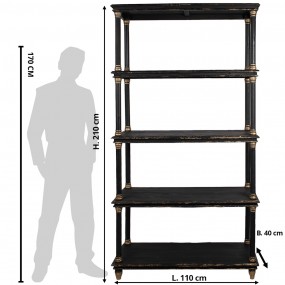 25H0697Z Bookcase 110x40x210 cm Black Wood Compartment Cabinet