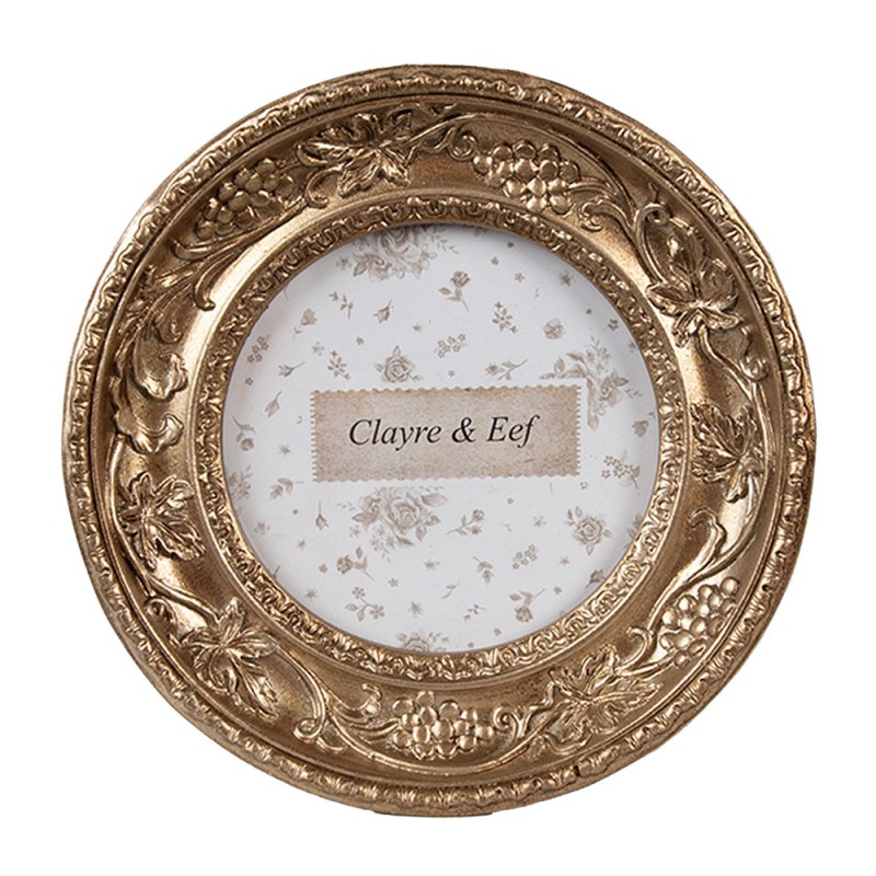 2F1194 Photo Frame 7x7 cm Gold colored Plastic Glass Round Picture Frame