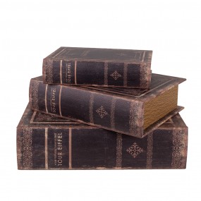 265692 Storage Box Set of 3 Books 27/22/17 cm Brown Wood