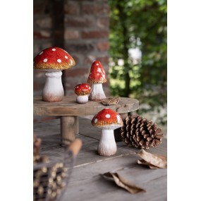 26CE1758 Decoration Mushroom Ø 5x5 cm Red White Ceramic