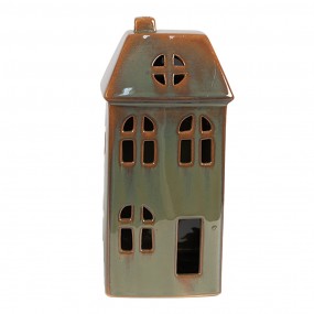 26CE1797 Decoratie Huis met LED 7x6x15 cm Groen Porselein