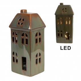 26CE1797 Decoratie Huis met LED 7x6x15 cm Groen Porselein