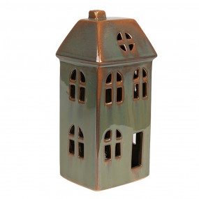 26CE1797 Decoratie Huis met LED 7x6x15 cm Groen Porselein