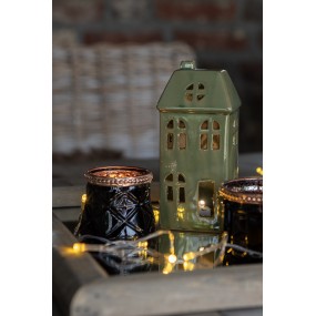 26CE1797 Decoratie Huis met LED 7x6x15 cm Groen Porselein