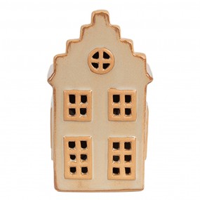 26CE1843 Décorative Maison avec LED 6x6x11 cm Beige Porcelaine