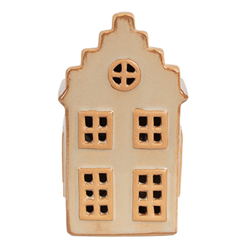 6CE1843 Decoratie Huis met LED 6x6x11 cm Beige Porselein