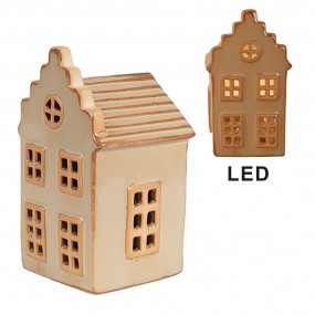 26CE1843 Decorative House with LED 6x6x11 cm Beige Porcelain