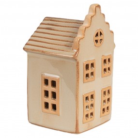 26CE1843 Decorative House with LED 6x6x11 cm Beige Porcelain