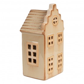 26CE1844 Decorative House with LED 8x7x16 cm Beige Porcelain