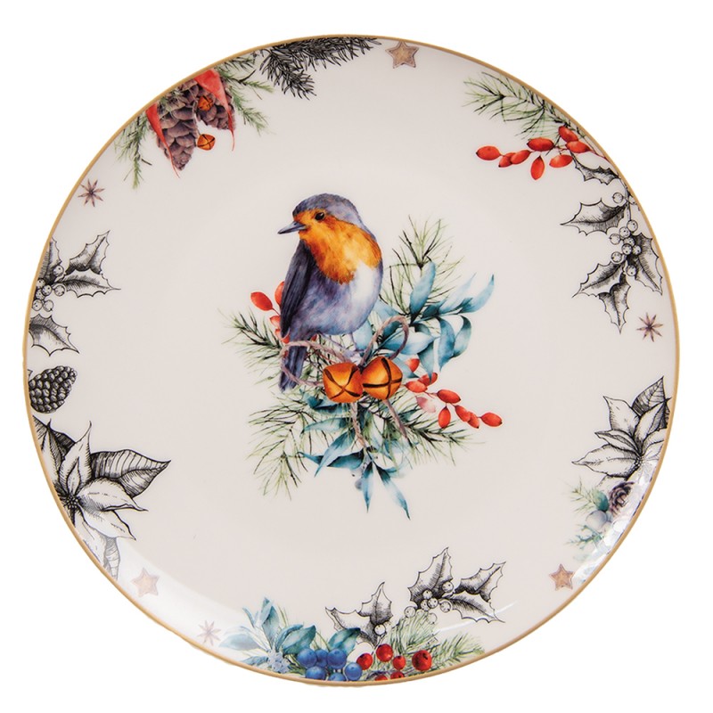 6CEDP0129 Assiette de petit déjeuner Ø 20 cm Blanc Porcelaine Oiseau Assiette