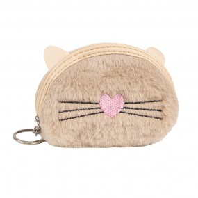 2JZWA0214 Brieftasche 12x9 cm Beige Synthetisch Katze Kosmetiktasche