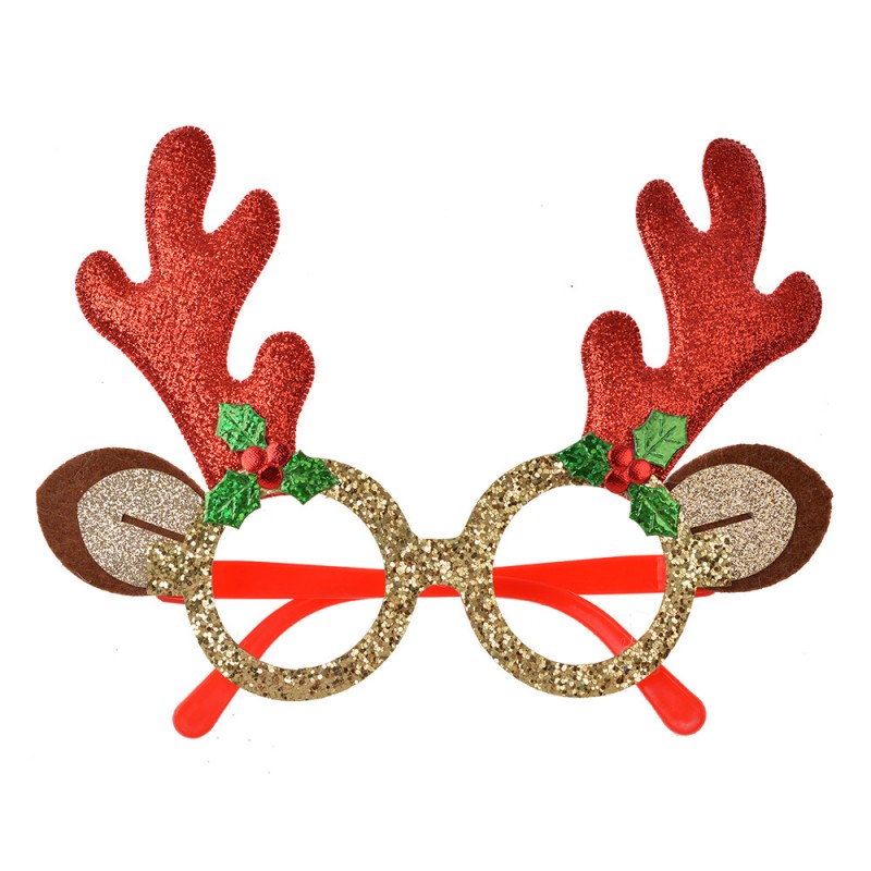 65676 Lunettes de Noël 19x3x15 cm Rouge Couleur or Plastique Décoration de Noël