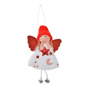 265680R Ornement de Noël Ange 15 cm Rouge Blanc Synthétique Décorations d'arbre de Noël