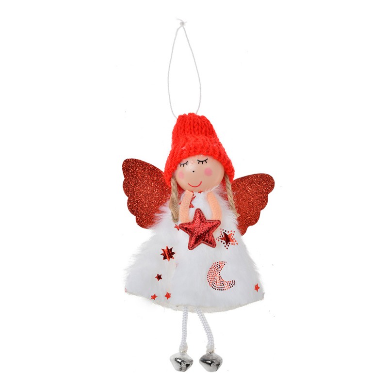 65680R Ornement de Noël Ange 15 cm Rouge Blanc Synthétique Décorations d'arbre de Noël