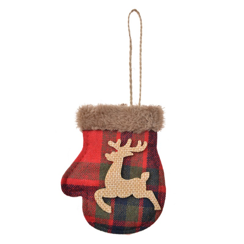 65682 Ornement de Noël Moufles 10 cm Rouge Synthétique Cerf Décorations d'arbre de Noël