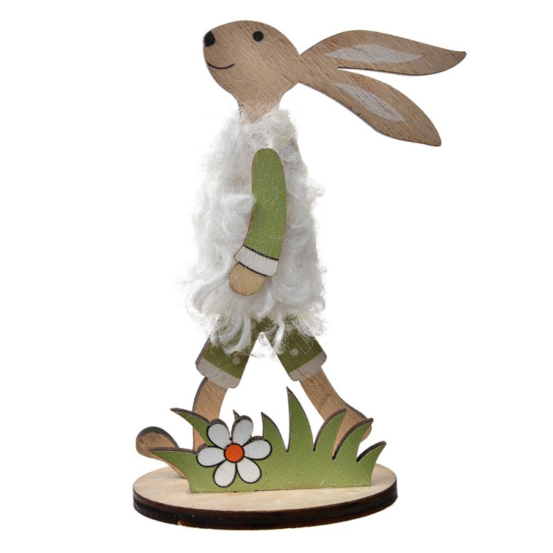 65631 Decorative Figurine Rabbit 11 cm Brown Green Wood