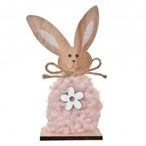 265634 Decoratie Beeld Konijn 14 cm Bruin Roze Hout