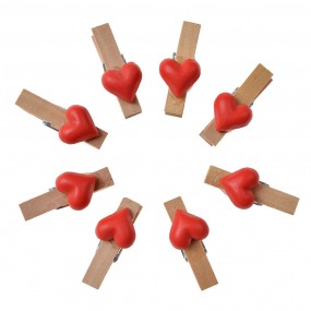 265636 Decoratieve Knijpers 3x2 cm Rood Hout Hartjes